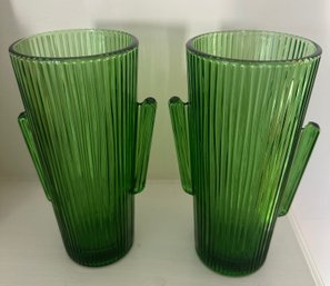 Pair Of 1970s 16oz Libby Saguaro Cactus Green Glass 7 Inch Tumbers - 5