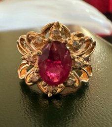 14k Yellow Gold, Ruby & Diamond Ring - 1