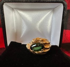 14k Yellow Gold Green Oval Tourmaline Ring - 53