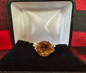 14k Yellow Gold Large Citrine Gemstone With Diamonds - 51