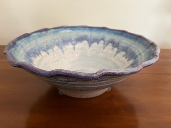 Signed By Artist Shades Of Blue Pottery Centerpiece Bowl -d2