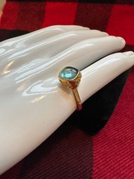 18k Yellow Gold Cabochon Aquamarine Ring With Wide Detailed Base - 100