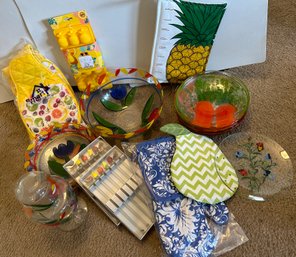 2 Colorful Hand Painted Sets Of Dishes Plus Misc Extras For Entertaining - K60