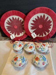 5 Primavera Oven Safe Made In Japan Covered Casserole Dishes And 8 Basket Weave Placemats - K63