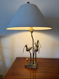 Heavy Brass Sandhill Cranes Trio Mid Century Lamp - 9