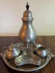 Royal Holland Pewter Made In Holland Dish, Coffee Server, Tray, Creamer And Sugar  - 14