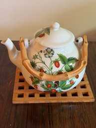Porcelain De Paris Luminite Strawberry Tea Pot With Trivet - 16