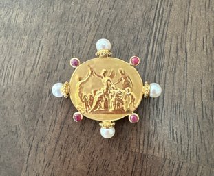 Tagliamonte Italy 18k Yellow Gold, Ruby & Pearl Pendant Brooch - JD8