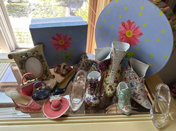 Miscellaneous Two Box Lot Includes Frame Porcelain Shoes And Mixed Collectibles - B10