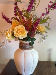 Tall Ceramic Vase With Large Loose Silk Flower Arrangement - 24