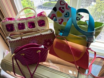 Straw, Basket, Canvas In Colors Of Summer Handbag Lot Of 6 Some New With Tags - B21