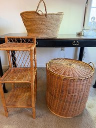 Three Storage Type Wicker Items Includes Hamper - 27