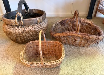 Three Wicker Baskets With Handles: Two Designer Style Baskets - 28