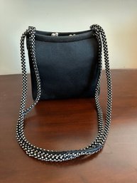 Judith Leiber For Bonwit Teller - Black Satin Two Compartments And Crystal Straps -b28