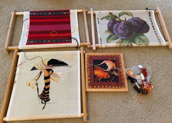 Four Unfinished Needle Point Works Of Art On Stretching Frames - 31