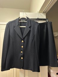 St. John Black Knit Jacket With Gold Buttons And Matching Black Knit Skirt - 2F6