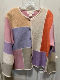 Wool Patchwork Sweater With Silver Buttons Size L - 2F7