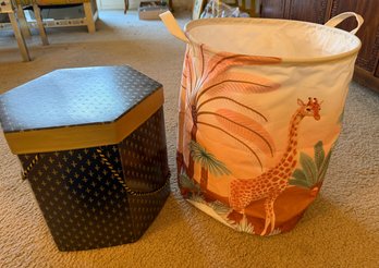 Canvas Laundry Basket With Vintage Hat Box - 83