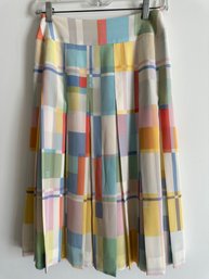 Authentic Chanel Silk Pastel Plaid Pleated Skirt - MB3