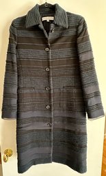 Carolina Herrera Navy Blue And Black Lined Dress Coat  - MB06