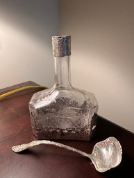 Glass Bottle With Sterling Silver And Sterling Silver Spoon.