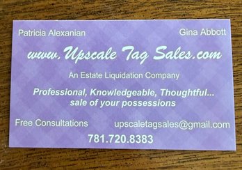 CALL UPSCALE TAG SALES FOR YOUR LIQUIDATION NEEDS 781.720.8383