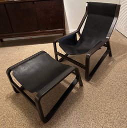 High Style Blu Dot Toro Black Lounge Hanging Leather Chair And Matching Ottoman  - BT2
