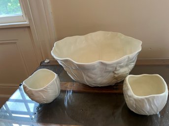Crate And Barrel Large Cabbage Bowl And Two Small Matching Cabbage Bowls - BDA43