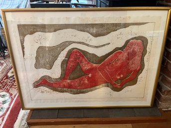 Artist Ben Zis?  Reclining Woman In Red #4/18 Large Framed Print - 6