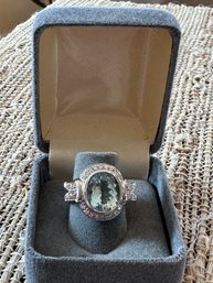 14k White Gold With Yellow Gold Accents Large Tourmaline Blue Gem Stone & Diamond Ring - 7