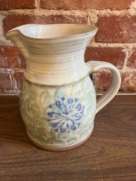 Stunning Blue And Green Flower Handcrafted Pitcher Signed - 41