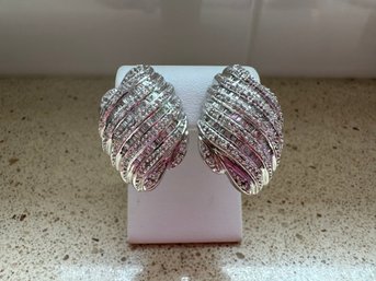 14k 585 Elegant Large White Gold Multi-diamond French Post Earrings -22