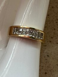 14k Yellow Gold Double Diamond Row Band - 41