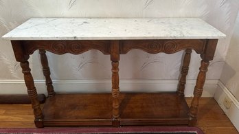 Vintage Victorian Style Walnut Marble Top Console Table - F9