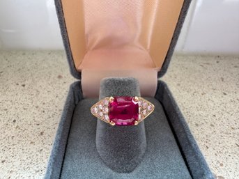 14k Yellow Gold Square Ruby And Diamond Ring - 62