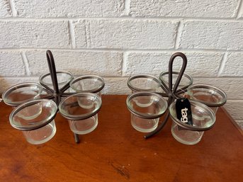 Two Vintage Heavy 3 Dish Condiment Servers - #12