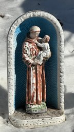 Heavy Cement & Lovely Vintage Saint Anthony Of Padua Holding Baby Jesus In A Grotto - O