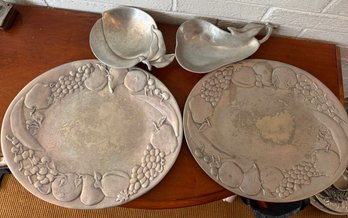 Four Piece Pewter Lot - Two Large Platters By The Wilton Co  Plus Two Bowls - #145