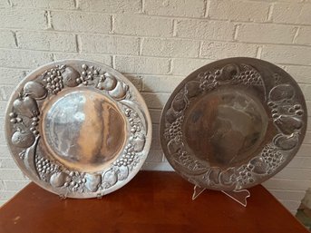 Two Oversized Heavy Unsigned Pewter Platters - #147