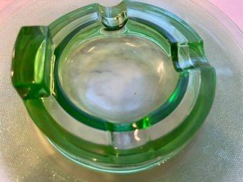 Green Depression 8 Inch Glass Ashtray - 17