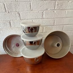 Three Revere Ware Nesting Bowls With Covers, Spring Form Pan, Etc - P67