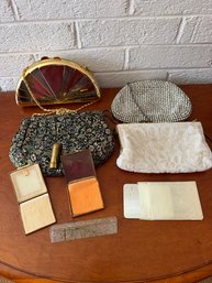 4 Vintage Evening Bags: Brocade Zell With Compact, Rhinestone, Hard Shell And Beaded - A5