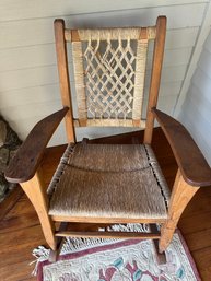 Antique Handmade Pine And Cane Rocker -P9