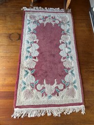 Rose Wool Floral Fringed Entry Rug -p10