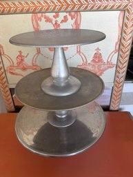 Another Set Of Three Graduating Size Pewter Cake Stands - S9