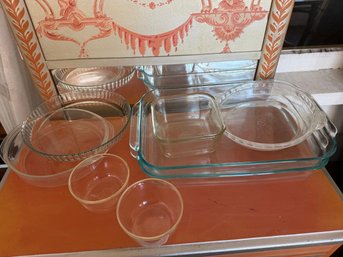 Bakers Lot Of Pyrex And Corning Clear Glassware Plus One Flan Pan From France -  S15