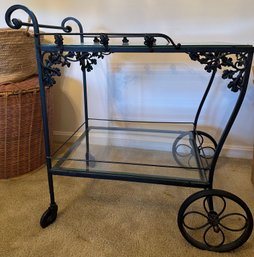 Vintage Salterini Iron Patio Tea Cart With Glass Shelves And Vine Details - F2