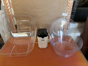 Five Large Plastic Bowls And Grinder - S36