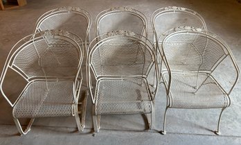Vintage Metal Table With Umbrella Hole And 6 Metal Vintage Chairs - G12