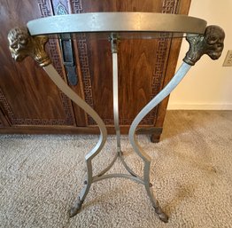 Ram Head And Hoof Foot Tripod Table: Heavy Metal And Glass - F10
